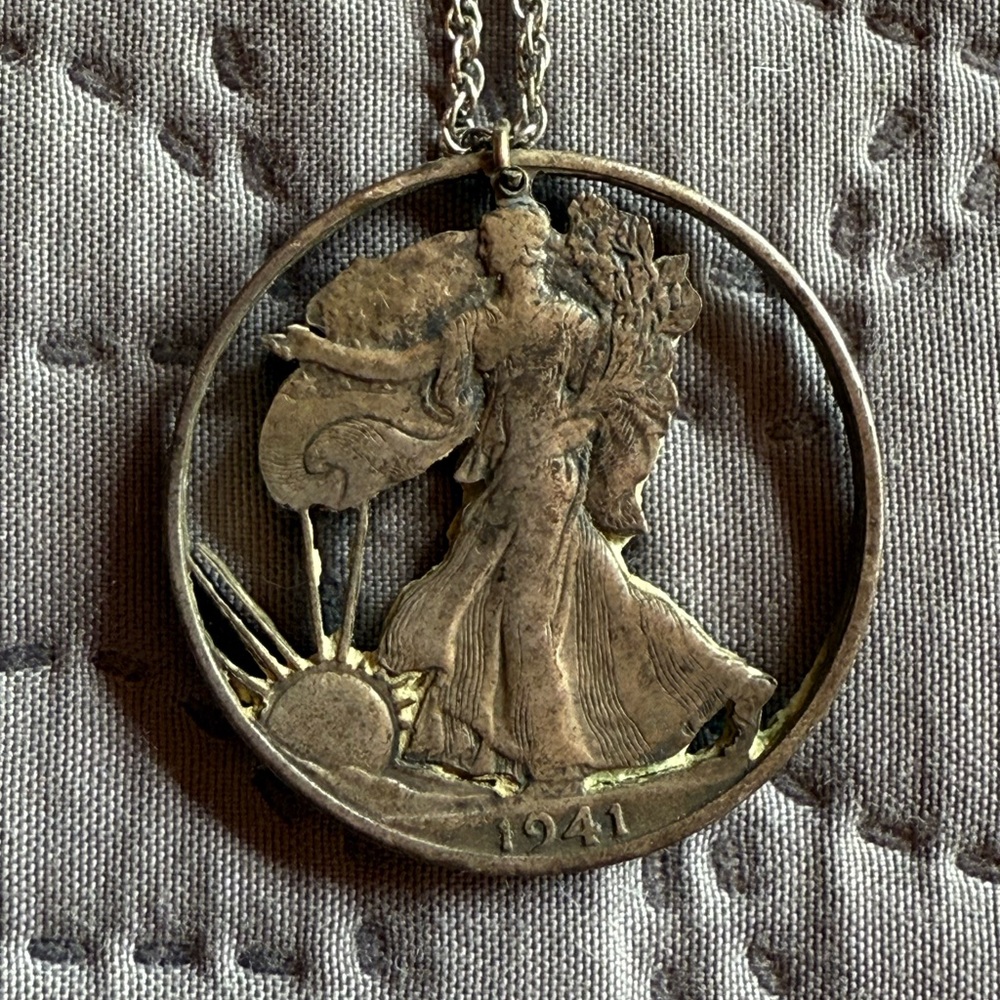 Vintage 1941 Silver Walking Liberty pendant